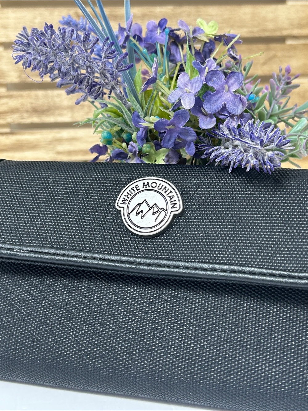 White Mountain Black Travel Organizer Wallet with Logo Emblem